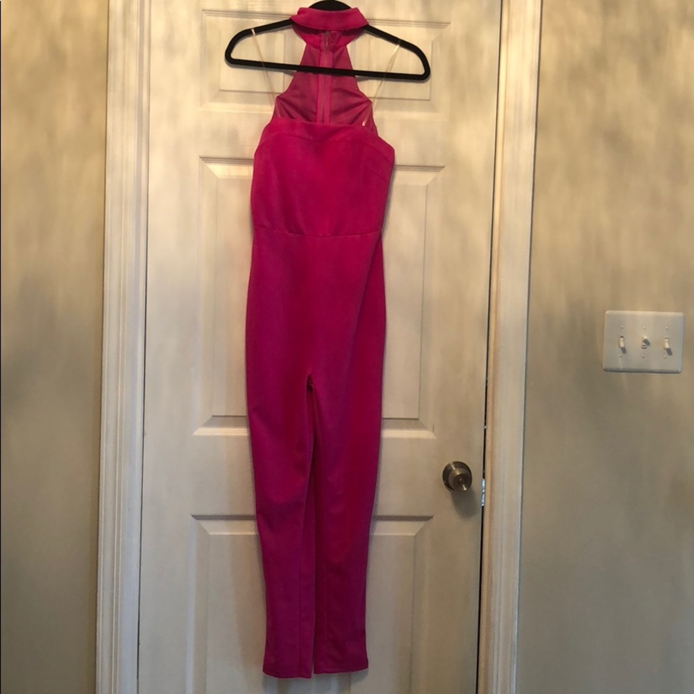 Hot pink jumpsuit with attached choker